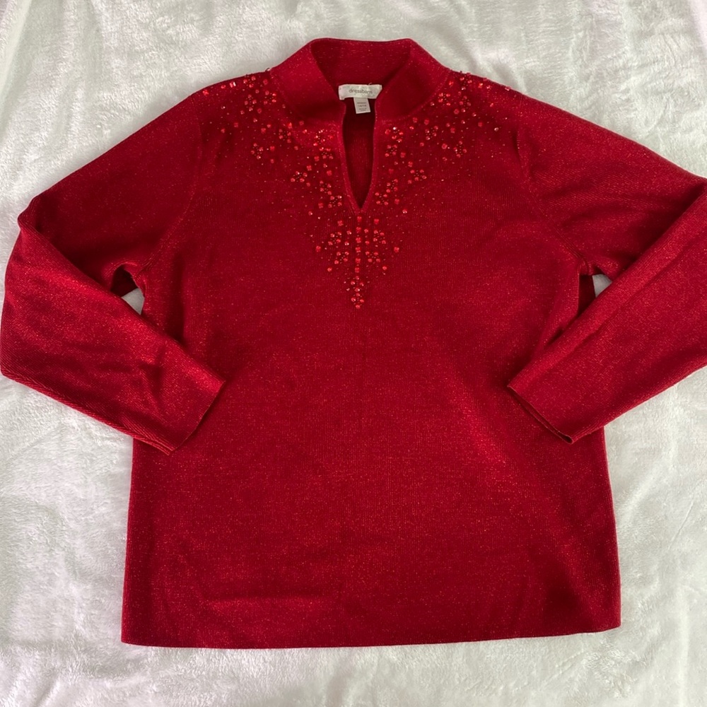 Dark red rhinestone embellished glittery sweater - Picture 3 of 17
